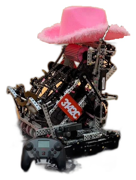 Black and pink editorial cutout of the real 3142C design-award robot